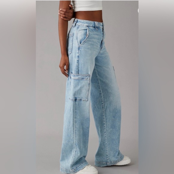 AE NWT Dreamy Drape Stretch Super High-Waisted Cargo Baggy Wide-Leg Jean 12/31 - Picture 5 of 5